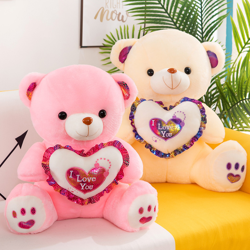 Holding-Heart Bear Plush Toy Doll Luminous Bear Doll Children's Gift Panda Toy Teddy Bear Big Bear Cartoon