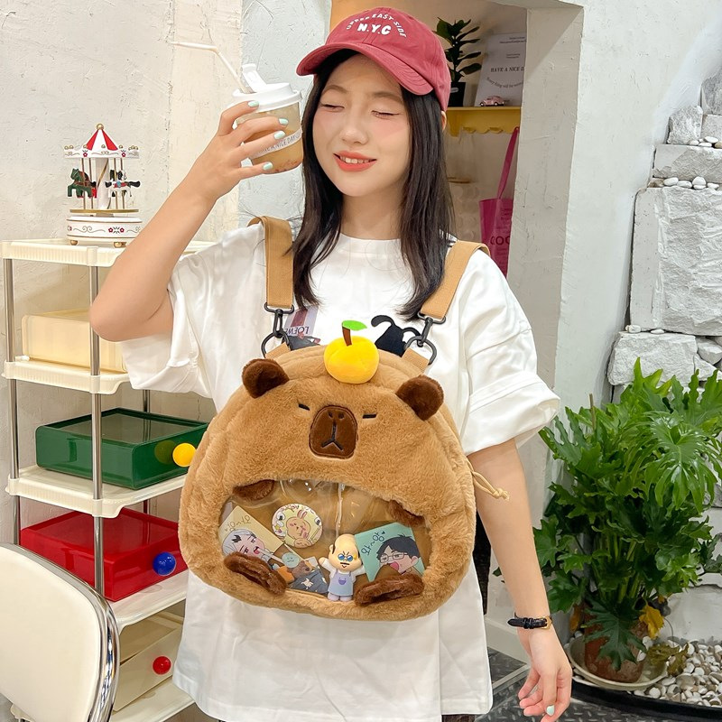 as2024 capabala shoulder bag cute capybara bag plush doll schoolbag personality plush toy bag