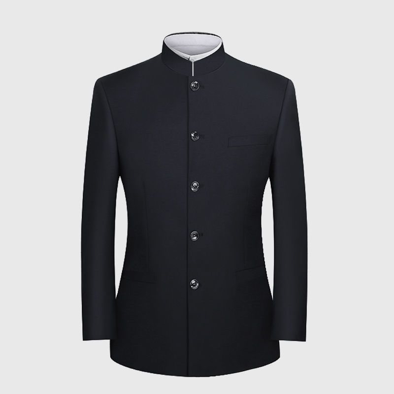 中山装男青年修身套装时尚婚礼立领男士中山服中老年套装唐装