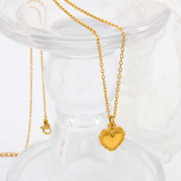 网红ins钛钢爱心吊坠项链女 不锈钢18k镀金复古心形项坠ys199