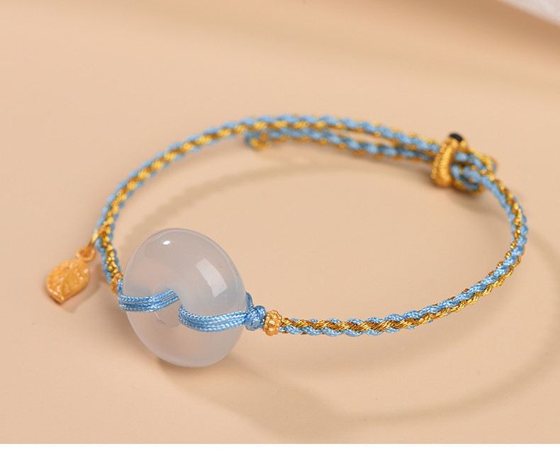 白玉髓面包扣手链diy女款手编绳 编织手绳送女友礼物小清新饰品