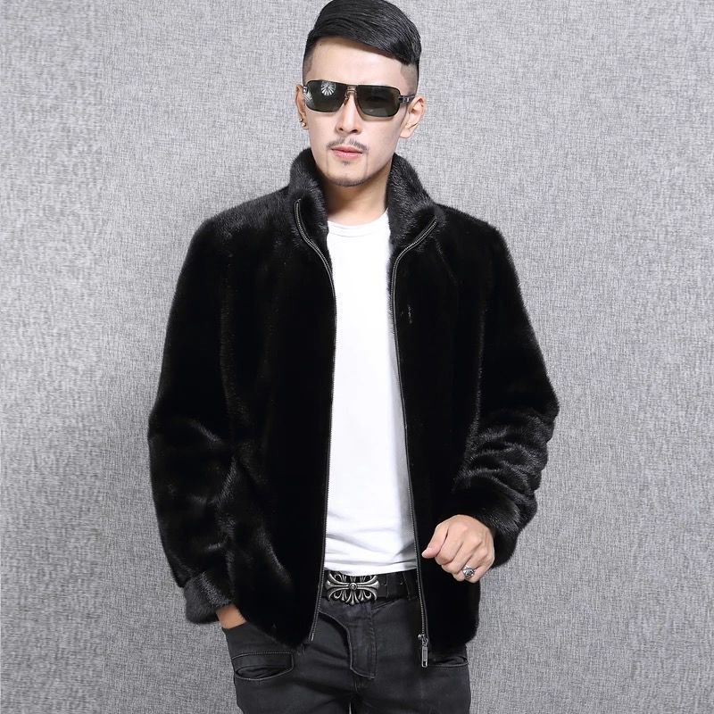 水貂皮冬海宁男装水貂皮草外套短款貂皮毛一体大衣男-阿里巴巴