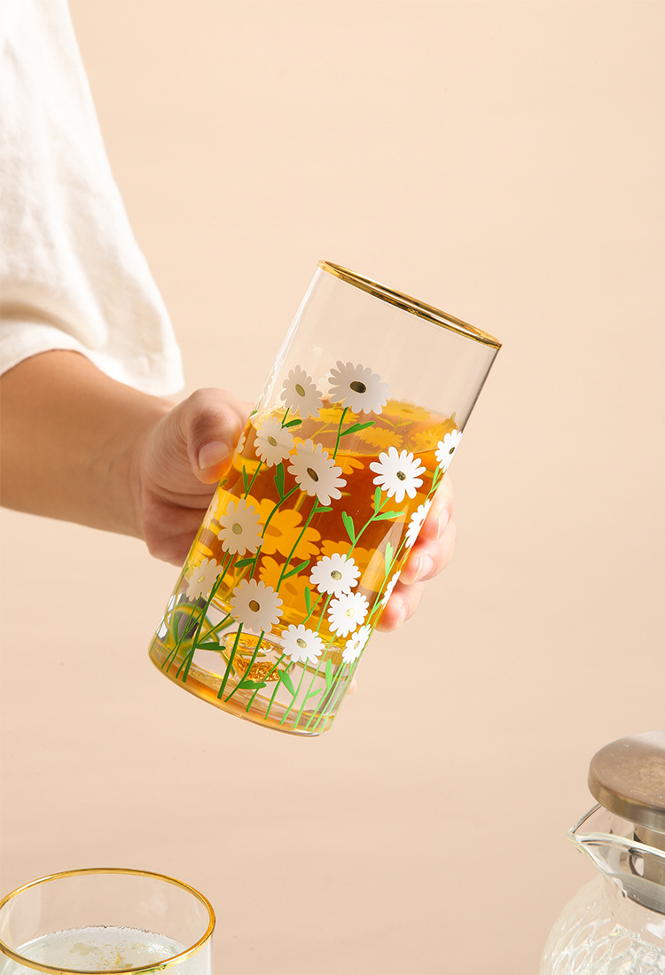 绿典 小雏菊贴花金箔玻璃杯灌金工艺居家办公创意礼物水杯果汁杯