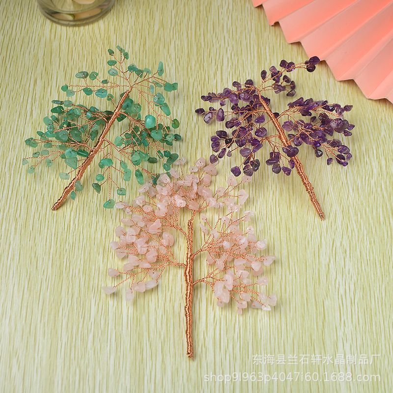 七彩水晶碎石发财树花枝天然能量生命树配件手工DIY摆件材料批发