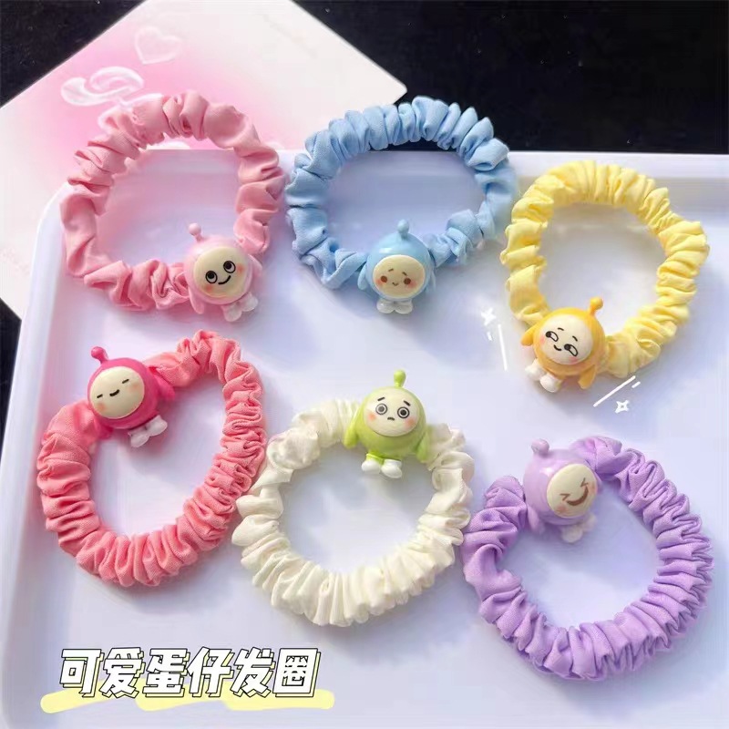 Cute Egg Puff Party Facial Expression Bag Hair Ring Soft and Adorable Hair Band for Girls Cartoon Anime Small Intestine Ring Sweet Head Rope Hair Accessories