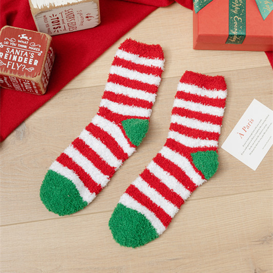 Coral Fleece Socks Women's Autumn and Winter Thickened Christmas Style Red Half Velvet Socks Adult Home Floor Sleeping Socks