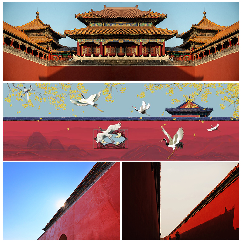 网红中国风国潮墙纸3d新中式壁画故宫红墙装饰餐厅火锅店包厢壁纸