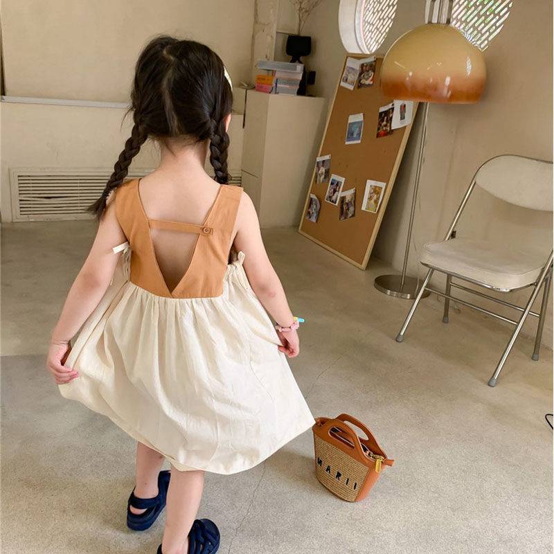 2022中小童吊带裙洋气无袖连衣裙夏季女童露背薄款背心裙宝宝裙子