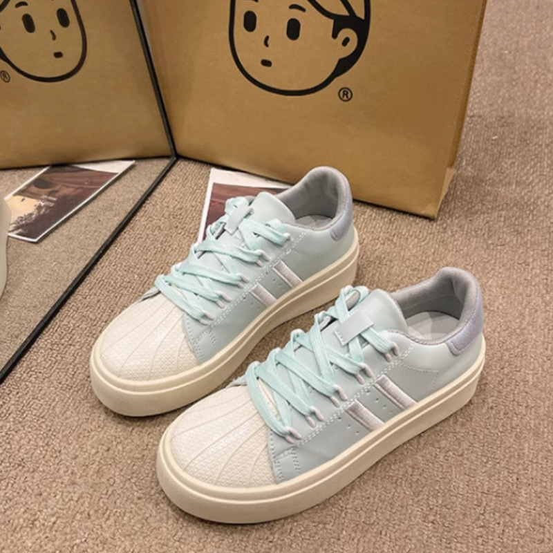 贝壳头奶油小白鞋女2024春季新款厚底百搭运动休闲板鞋小众鞋子潮