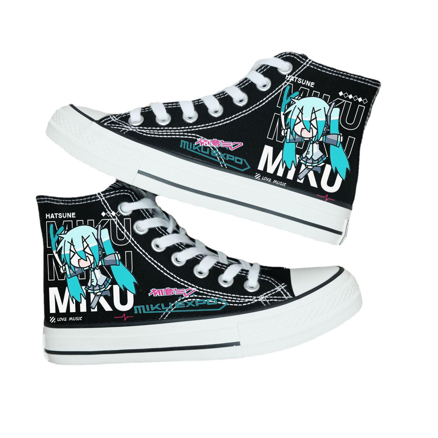 跨境新款二次元初音动漫未来联名校园男女学生高帮潮流卡通帆布鞋