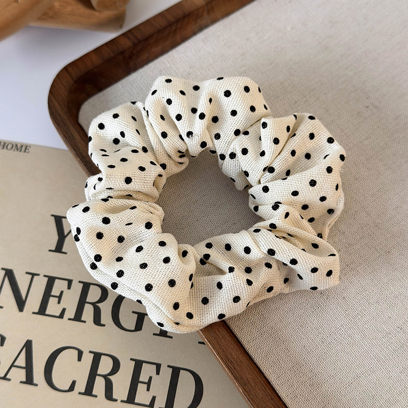 Cream Polka Dot ~ Niche Design Fabric Large Intestine Hair Ring Rubber Band Headdress High Elasticity Hair-Binding Hair Accessories Hair Ring Women