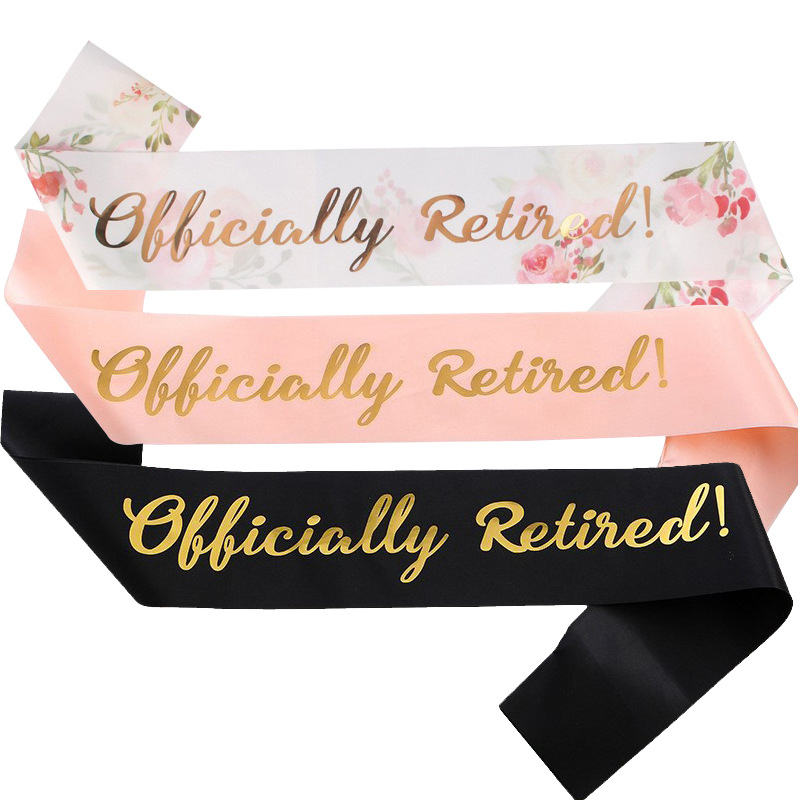 欧美时尚印花退休肩带字母 Retired 色丁布烫金绶带女式派对用品