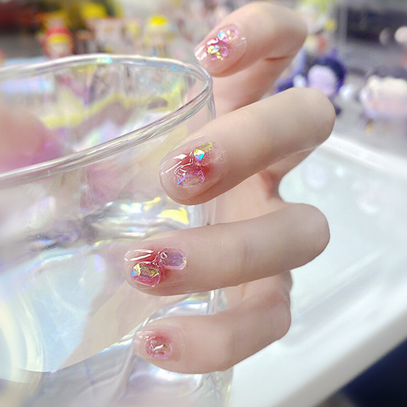 假指甲成品方糖钻美甲火爆冰糖仙女甜美短款腮红方钻光疗穿戴美甲