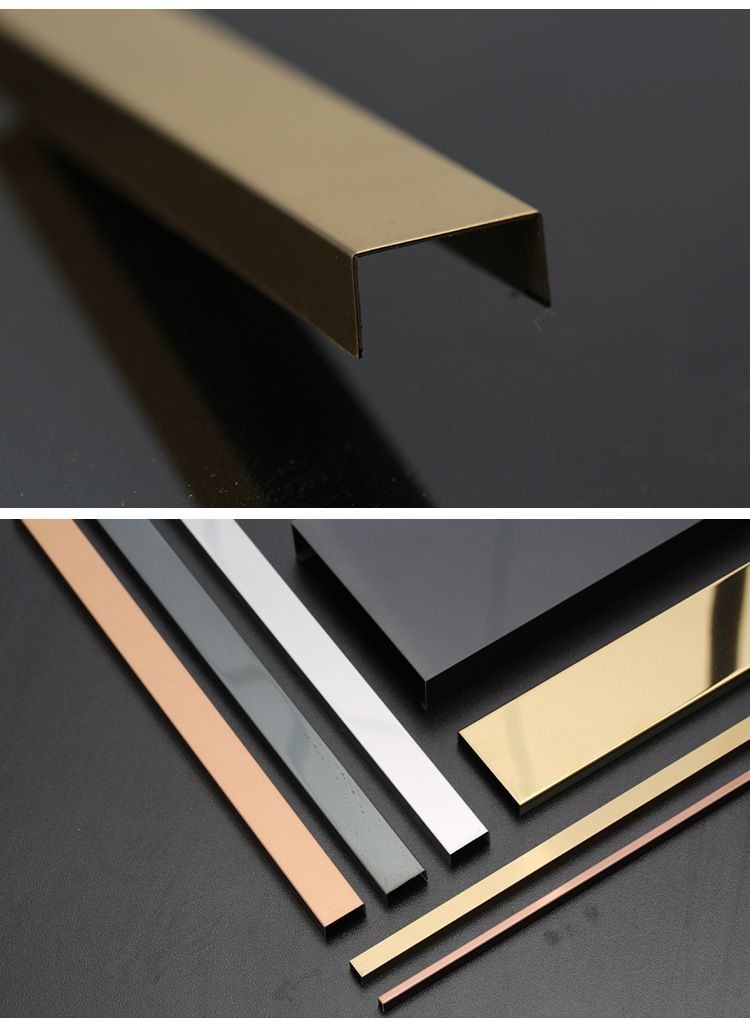 不锈钢u型槽背景墙吊顶黑钛金装饰线条嵌入式门套金属护角收边条