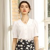 百姿2021夏季新款女装纯色上衣娃娃领时尚OL气质短袖雪纺衬衫女|ms 百姿2021夏季新款女装纯色上衣娃娃领时尚OL气质短袖雪纺衬衫女|ms
