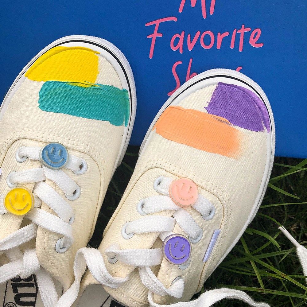 林先叁原创手绘笑脸小白鞋女夏季薄款小众鞋子设计感少女奶油板鞋