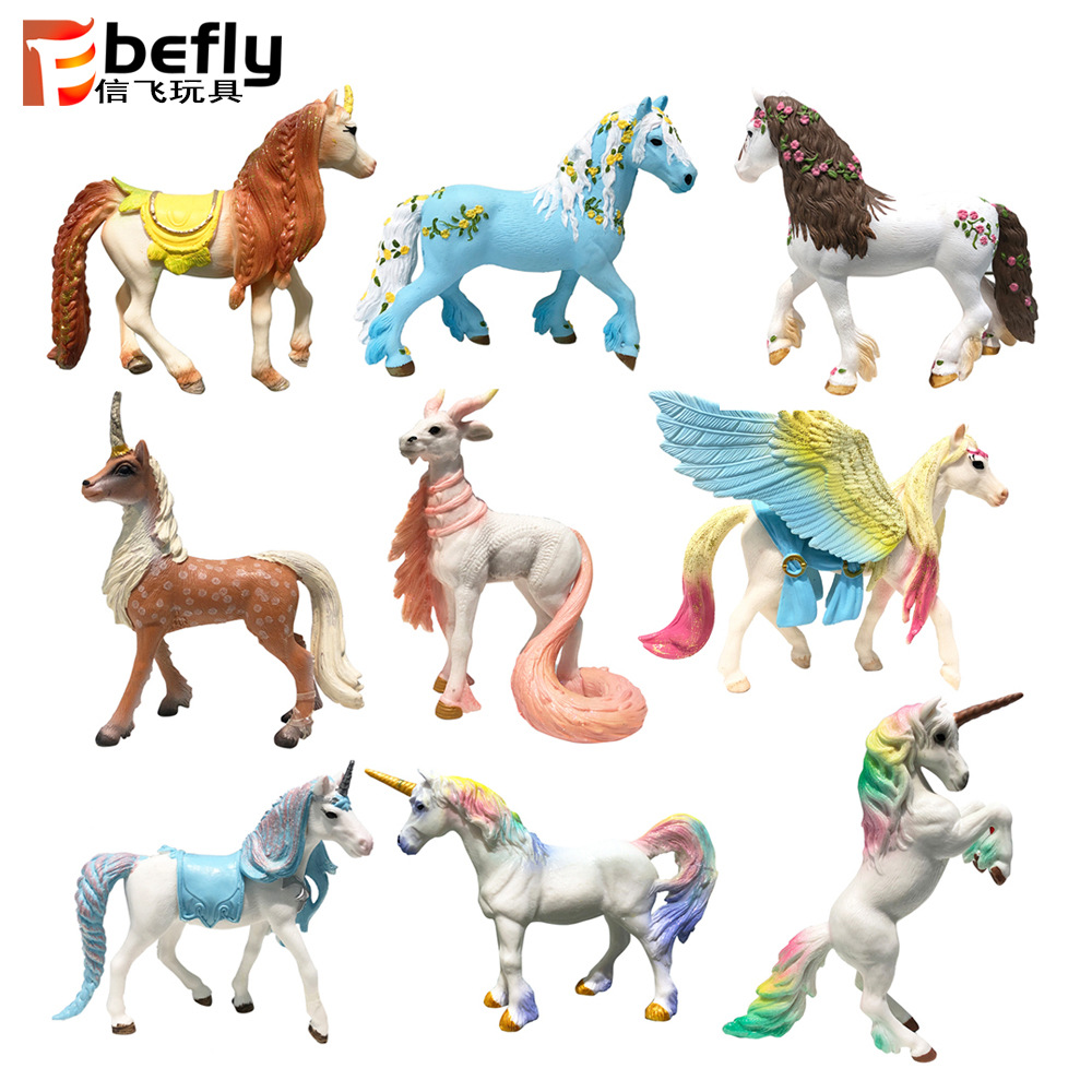 仿真实心独角兽玩具模型儿童神话飞天马彩翅精灵马西方神兽摆件