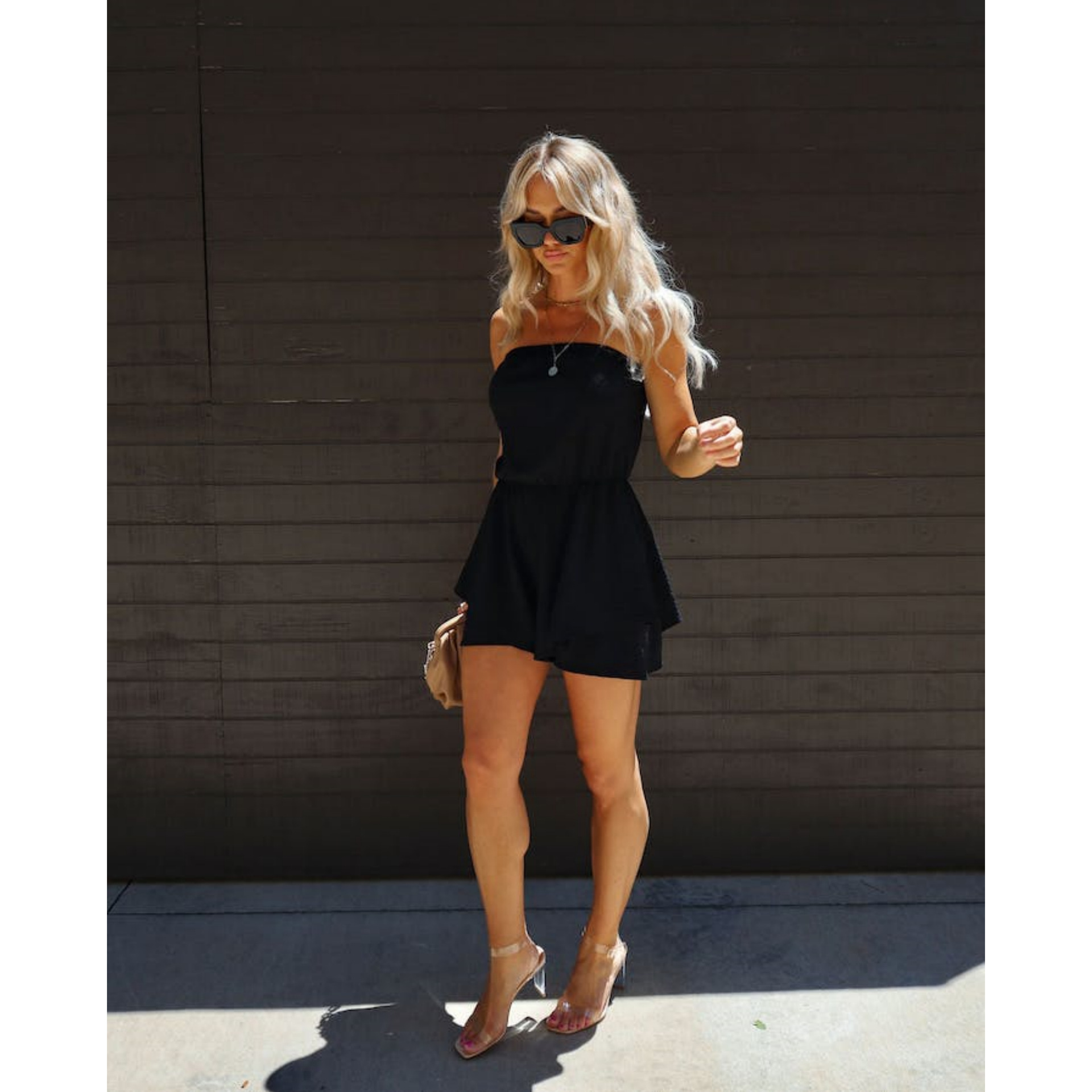 性感露背修身抹胸连体裤时尚休闲短裤女夏季高腰裹胸连身裤子