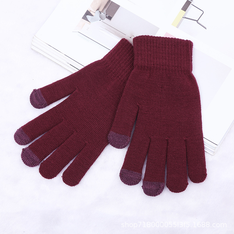 Winter Warm Gloves Women's Men's Sports Cold-Proof Wool Knitted Gloves Solid Color Touchpad Sensible Gloves Wholesale Custom