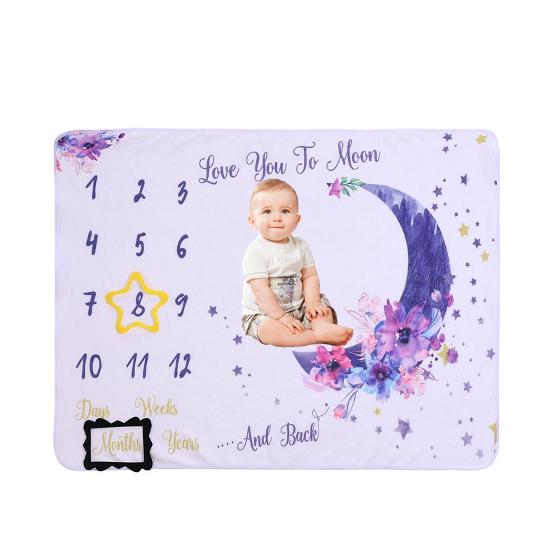 Moon Blanket Baby Milestone Blanket Digital Printing Double-Sided Flannel Photography Blanket Cover Blanket