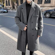 冬季毛呢大衣男中长款过膝西装领双排扣呢子风衣外套ins潮流