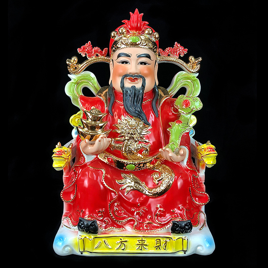 18寸16寸恭喜发财财神像迎财神爷红色财神坐财神佛像摆件厂家批发