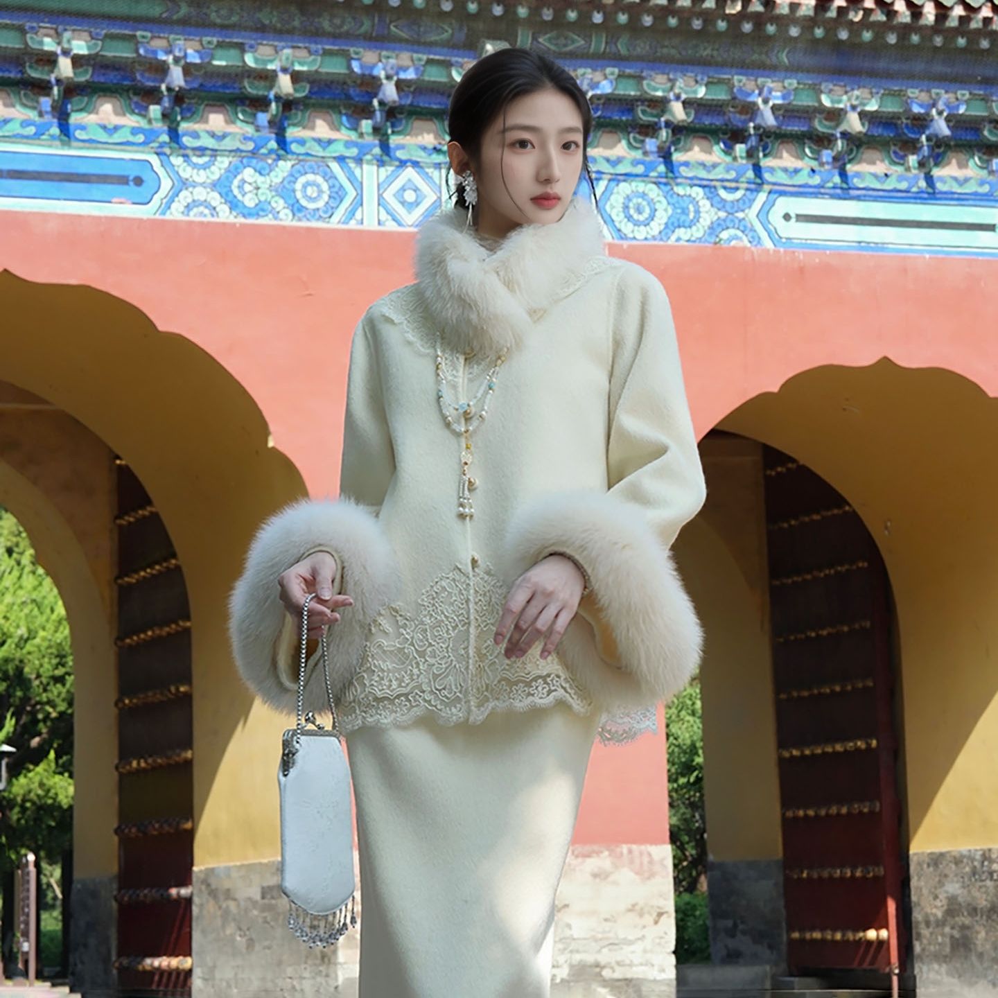 国风古韵冬季毛呢羊毛外套半裙气质半身裙套装中式两件套 NY044