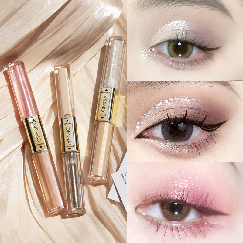omga液体双头眼影遮瑕棒截断式欧美妆珠光爆闪裸色液体眼影双头液