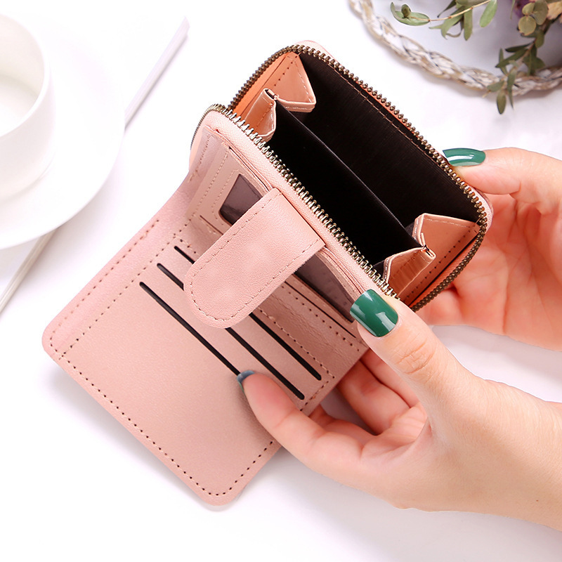 2022 New Fashion Small Simple Short Wallet Female Niche Folding Buckle Wallet Student Coin Purse Card Holder