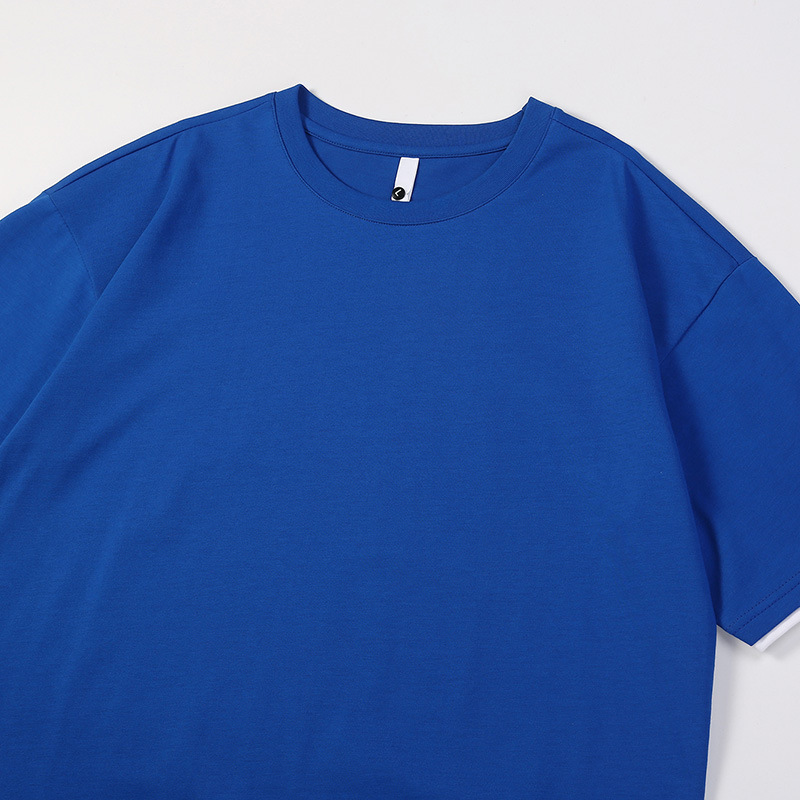 夏季日系纯色t恤短袖男潮牌ins假两件潮流宽松落肩半袖上衣服体恤