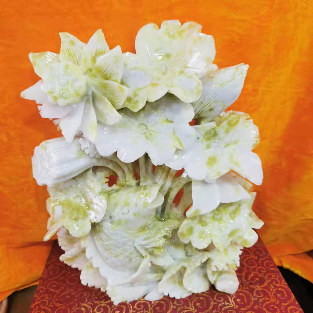 玉石蓝田玉年年有余摆件 荷花鱼摆件 玉器家居陈设玉石商务礼品