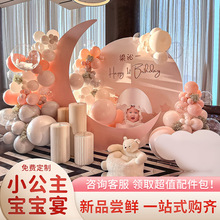 儿童女孩宝宝一周岁生日布置百天日宴满月气球装饰场景背景墙kt板