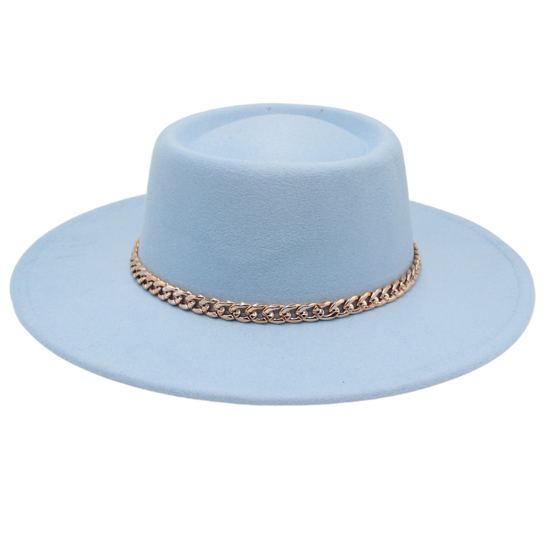 2022跨境新款金色亚克力链条圆顶凸顶法式礼帽俄罗斯风情毛毡帽子