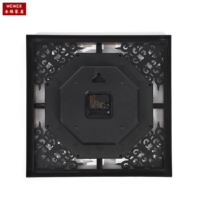 Kangtian in Stock Wholesale New Chinese Square Carved Antique Clock Digital Wall Clock Factory Direct Supply