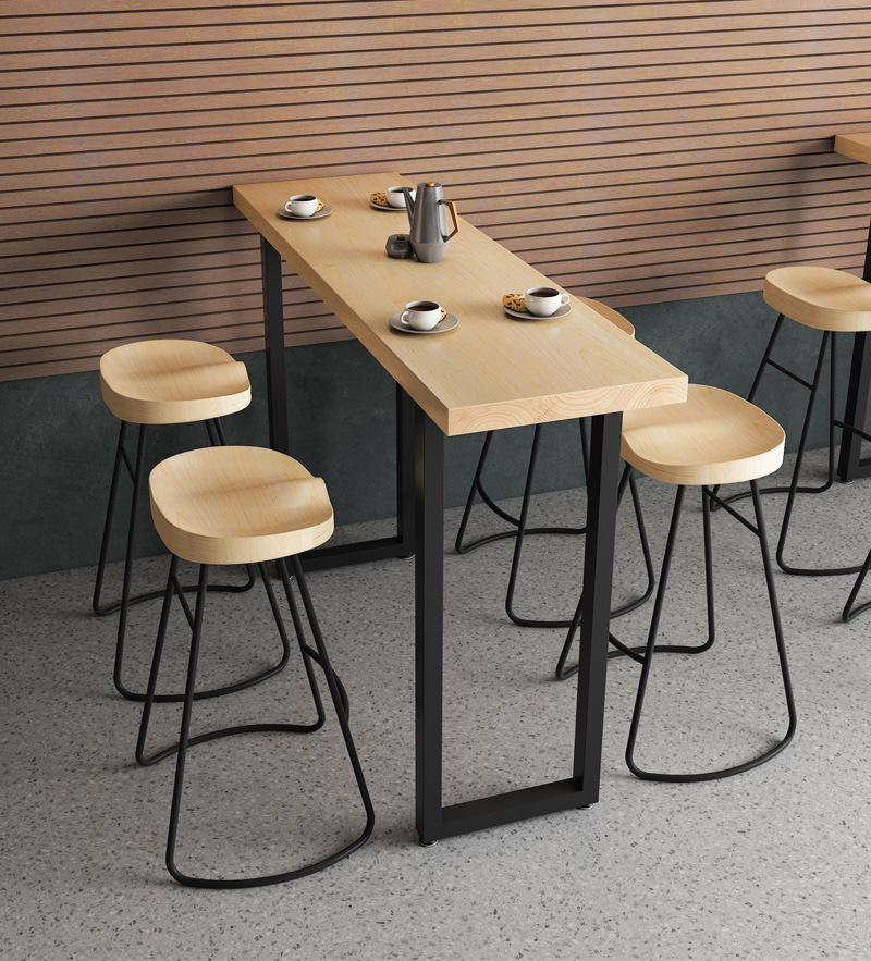 实木吧台桌椅长条桌奶茶店休闲桌高脚桌咖啡桌汉堡快餐桌靠墙窄桌