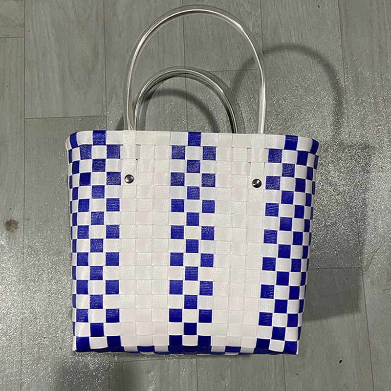 Fashion Simple Knitted Basket Vegetable Basket Straw Bag New Ins Style Pastoral Shopping Basket Woven Bag Female Finished Product