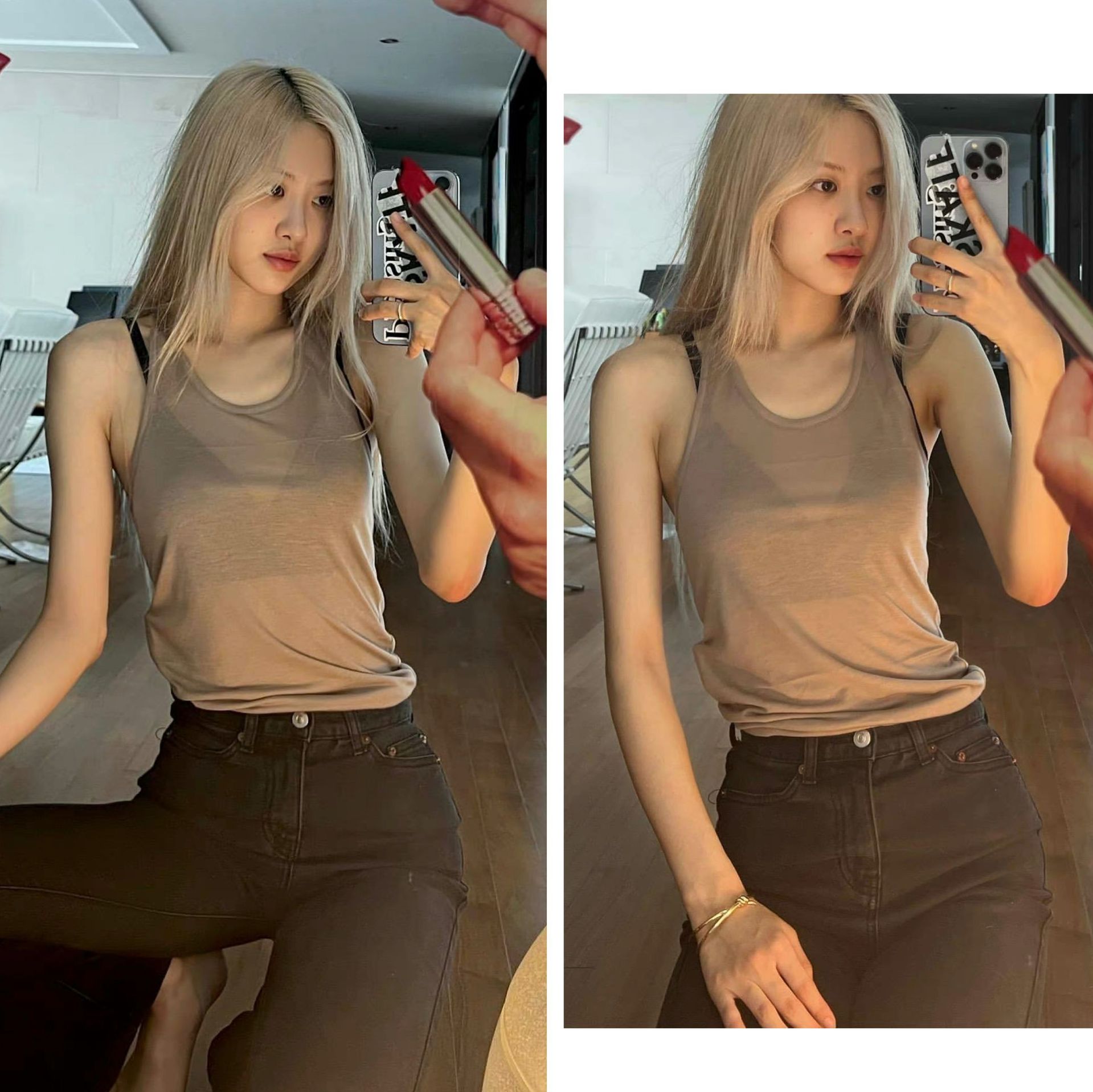 rose朴彩英同款休闲修身大圆领露锁骨性感运动小背心无袖棉吊带女