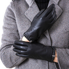冬季保暖骑行真皮手套欧美户外防风防寒女士商务加绒皮手套现货