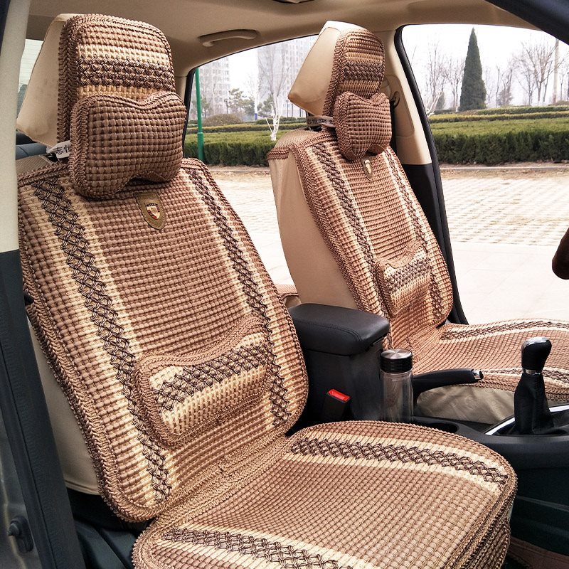 汽车坐垫四季通用型亚麻编织透气座椅套面包车轿车五