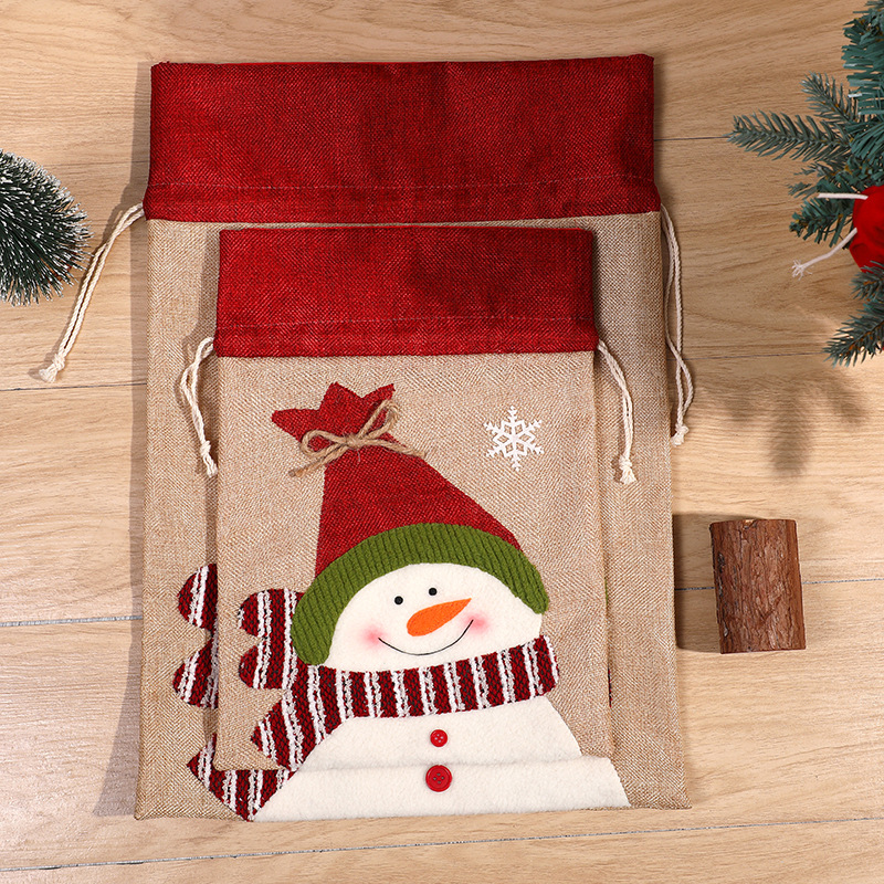 Cross-Border Christmas Snowman Drawstring Cloth Bag Elk Candy Packaging Bag Christmas Hanging Decoration Size Gift Bag