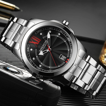 正品金诺时男士镶钻日历防水钢带手表罗马数字外贸款休闲手表