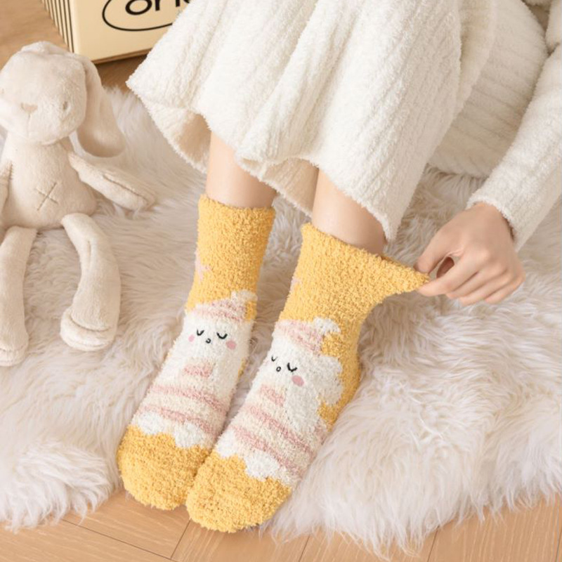 Autumn and Winter New Thickened Warm Women's Socks Mid-Calf Room Socks Home Sleeping Socks Lint-Free Warm Fleece Socks