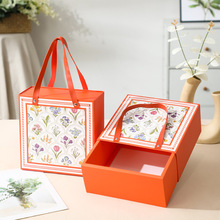 伴手礼礼盒手提抽屉式空盒精美橙色毛巾包装盒满月结婚喜糖礼品盒