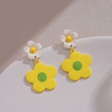 甜美黄色铃兰花朵耳夹特别设计感双生花多色耳环小众温柔气质耳饰