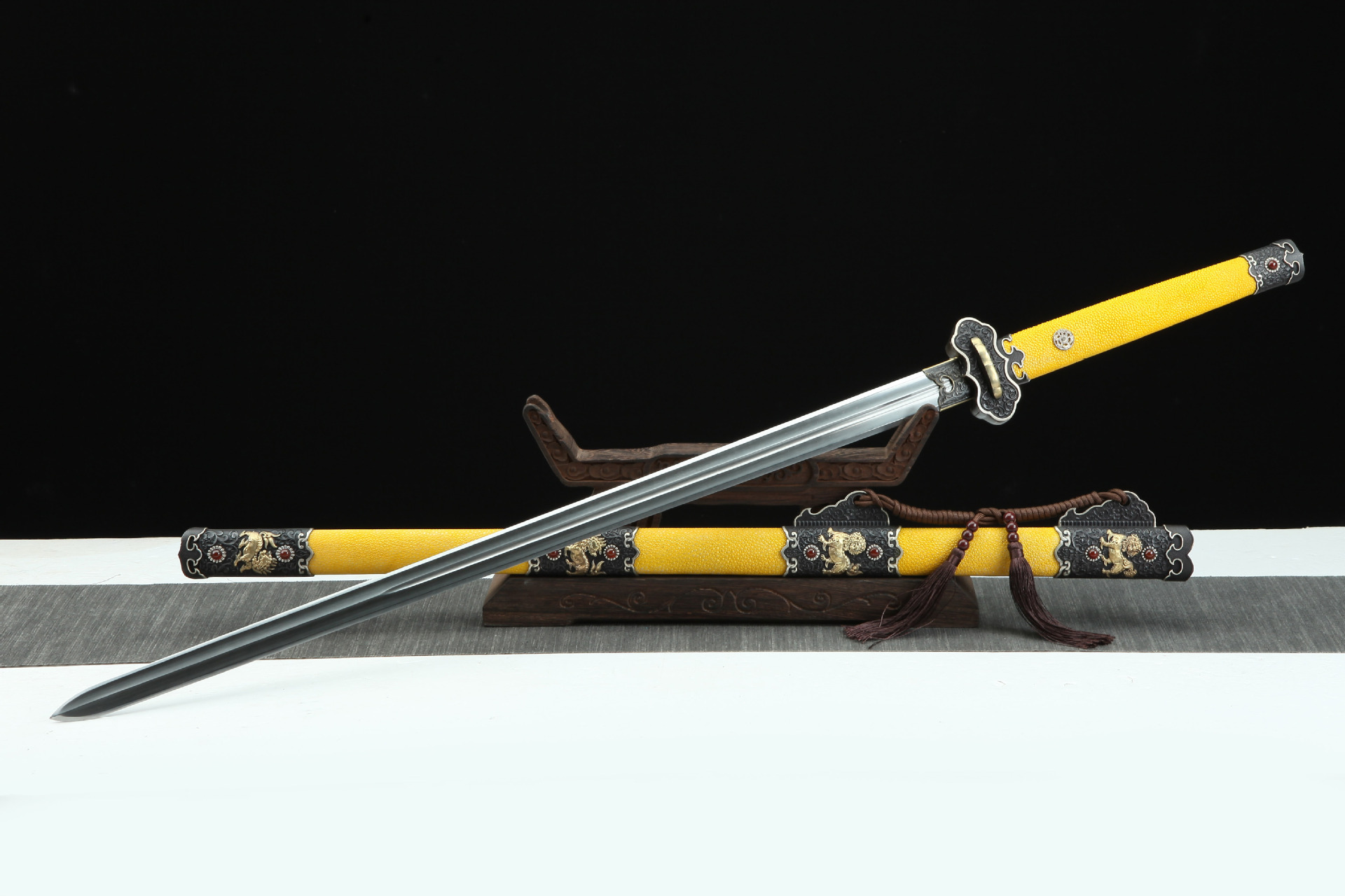 龙泉刀剑真鱼皮一体清剑三色铜大瓦面开槽唐剑传统冷兵器未开刃