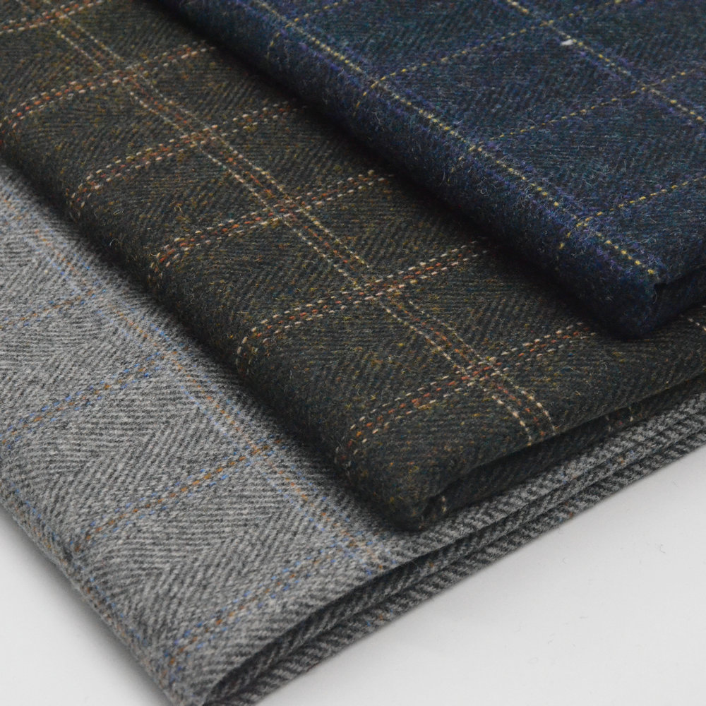 复古哈里斯风混色人字格纹3色粗花人字呢羊毛面料 秋冬西装外套款