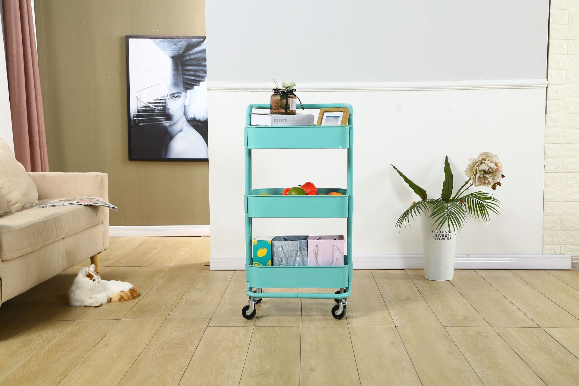 移动带轮小推车置物架 客厅卧室落地储物架 理发店美容移动收纳架