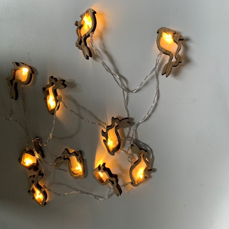 复活节木质兔子灯串 创意led木头爱心兔装饰彩灯闪灯串灯厂家直供