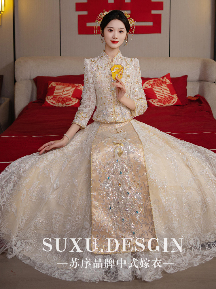 香槟色秀禾服新娘高级2023新款中式婚礼敬酒服结婚礼服重工冬季女