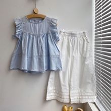 韩版女童无袖娃娃衫2024夏季女宝宝田园风洋气上衣中小儿童装衬衣
